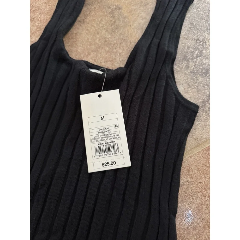 Women's A New Day Black Ribbed Knit Midi Tank Sleeveless Sundress Medium NWT